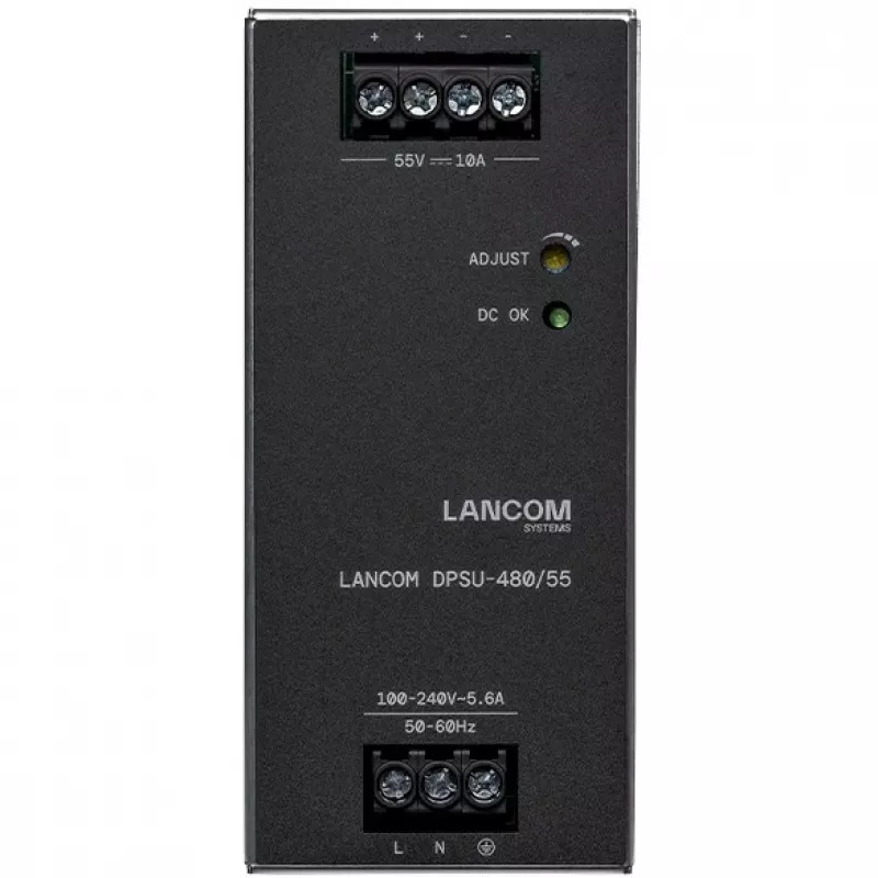 Fuente de alimentación Lancom Systems LANCOM DPSU-480/55 — 480 W, AC 100–240 V, TS35 DIN, negro/acero