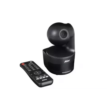Cámara de conferencia AVerMedia DL10 — 2 MP Full HD 1920×1080 @60 fps, campo de visión 90°, zoom óptico 3x / digital 2x, Negro, soporte de pie
