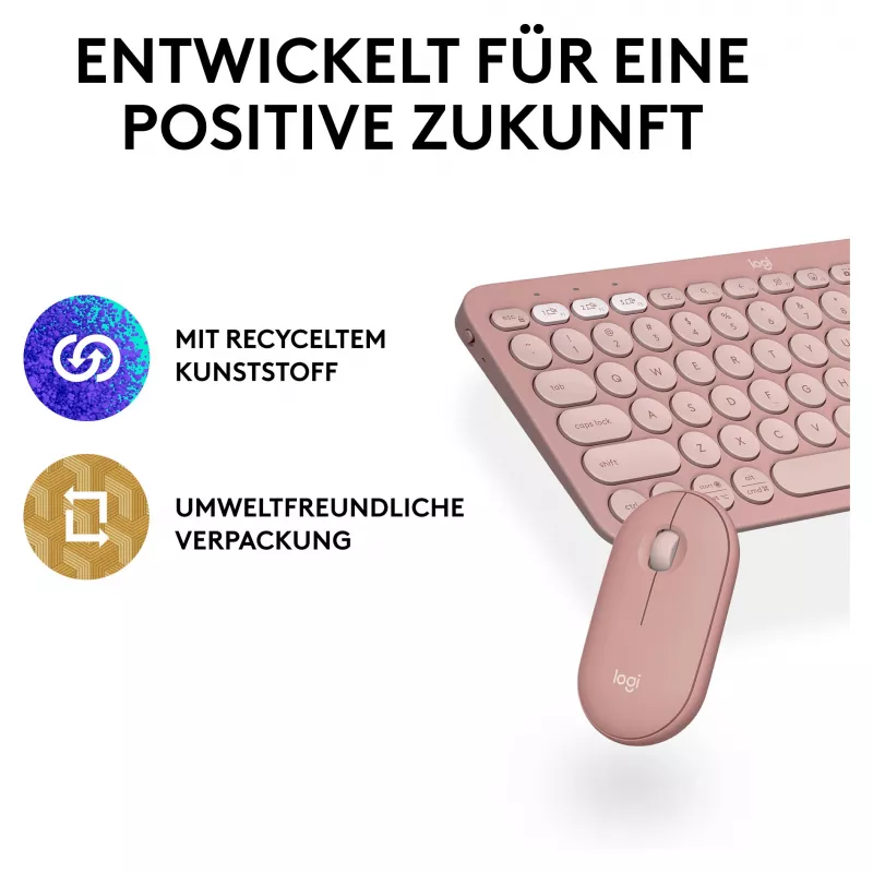 Logitech Pebble 2 Combo teclado ratón incluido Universal RF Wireless + Bluetooth QWERTZ alemán rosa (920-012205)
