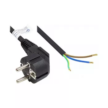 Cable de alimentación con conector Schuko tipo E+F (CEE 7/7, acodado) a extremos pelados, negro, 1,00 mm², 3 m, Good Connections® (P0185-S030)