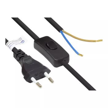 Cable de alimentación euro con conector euro tipo C (recto) a extremos pelados, con interruptor, negro, 0,75 mm², 1,5 m, Good Connections® (P0386-S015)
