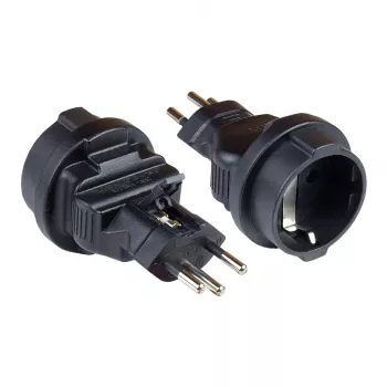 Adaptador de corriente con conector suizo (SEV1011, recto) a toma Schuko tipo F, SEV, negro, Good Connections® (PA-6002S)