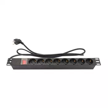 Regleta de enchufes Good Connections 19 - 1HE - conector macho Schutzkontakt a 8x conector hembra Schutzkontakt - con interruptor - protección infantil - perfil de plástico - negra