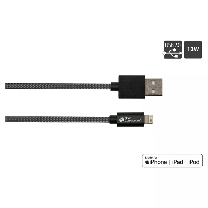 Good Connections Cable de carga y datos USB 2.0 para iPhone/iPad/iPod conector macho USB-A a Lightning - El cable de alta calidad y oficialmente certificado por Apple