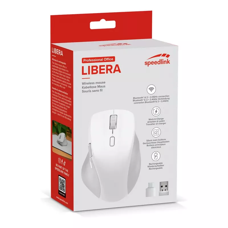 Speedlink LIBERA Ratón inalámbrico Bluetooth silencioso recargable blanco
