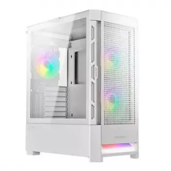 Caja de PC Cougar COUGAR Airface RGB Midi Tower blanca — 230×386×491 mm, compatible con 3×120/140 mm frontal, 1×120 mm trasero, unidades de 2,5/3,5 pulgadas