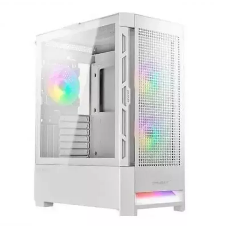 Caja de PC Cougar COUGAR Airface RGB Midi Tower blanca — 230×386×491 mm, compatible con 3×120/140 mm frontal, 1×120 mm trasero, unidades de 2,5/3,5 pulgadas