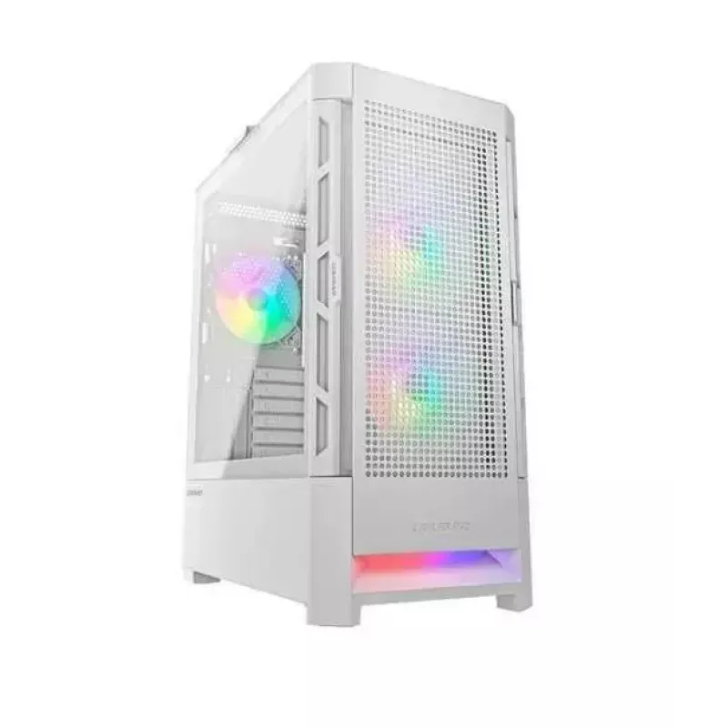 Caja de PC Cougar COUGAR Airface RGB Midi Tower blanca — 230×386×491 mm, compatible con 3×120/140 mm frontal, 1×120 mm trasero, unidades de 2,5/3,5 pulgadas