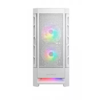 Caja de PC Cougar COUGAR Airface RGB Midi Tower blanca — 230×386×491 mm, compatible con 3×120/140 mm frontal, 1×120 mm trasero, unidades de 2,5/3,5 pulgadas