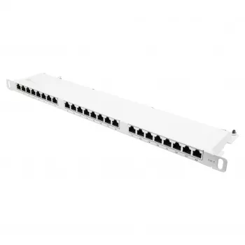 Patch panel 48,30cm (19) Cat. 6, 24 puertos, 0,5 U, STP apantallado, apertura sin herramientas, Blanco puro (RAL9010), Goo (GC-N0137)