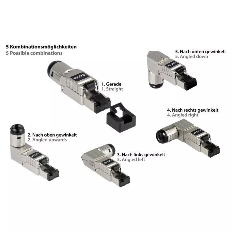 Conector RJ45 Cat. 6A, sin herramientas / montaje en campo, STP apantallado, metal, 5 direcciones, Good (GC-N0165)