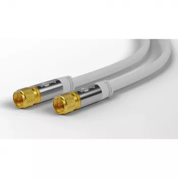Goobay Cable de antena SAT (tipo 135 dB), 4 apantallado, 2 m, blanco – dorado, conector F > conector F (70600)