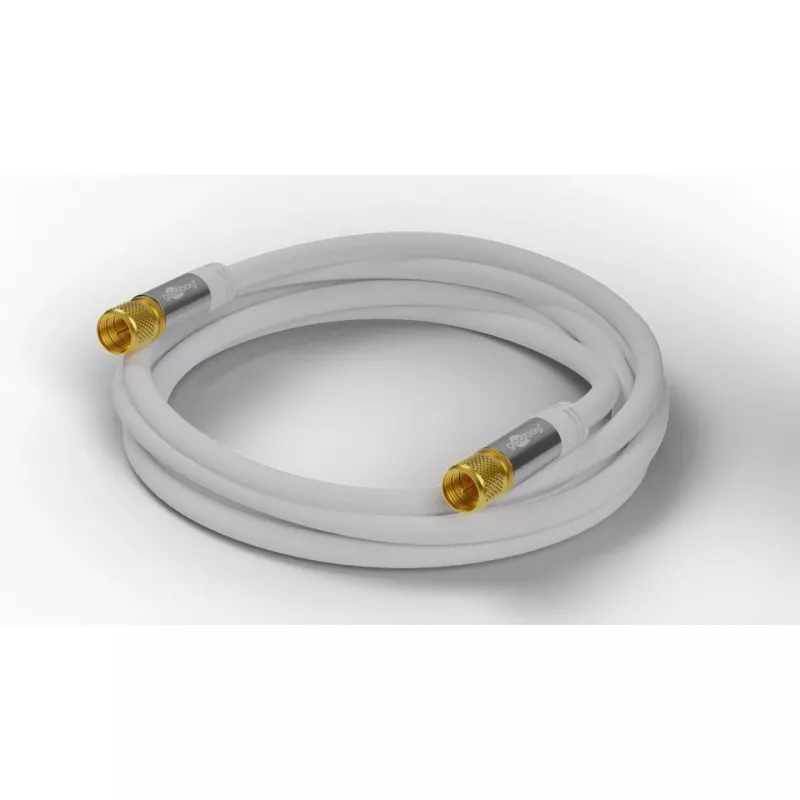Goobay Cable de antena SAT (tipo 135 dB), 4 apantallado, 2 m, blanco – dorado, conector F > conector F (70600)