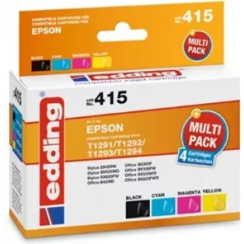 edding cartuchos de tinta EDD-415 negro, cian, magenta, amarillo compatible con EPSON T1295L, set
