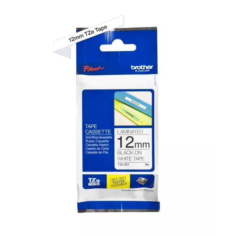 Cinta de etiquetar Brother TZE-231 Negro sobre Blanco