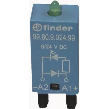 Indicador LED FINDER con diodo de rueda libre en borne A1, LED Verde 99.80.9.024.99 (9980902499)