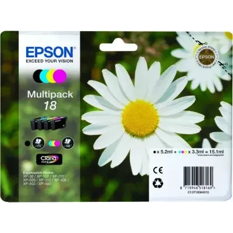 Multipack de cartuchos de tinta Epson Daisy Multipack 4 colores 18 Claria Home Ink — Standard Yield, 4 colores