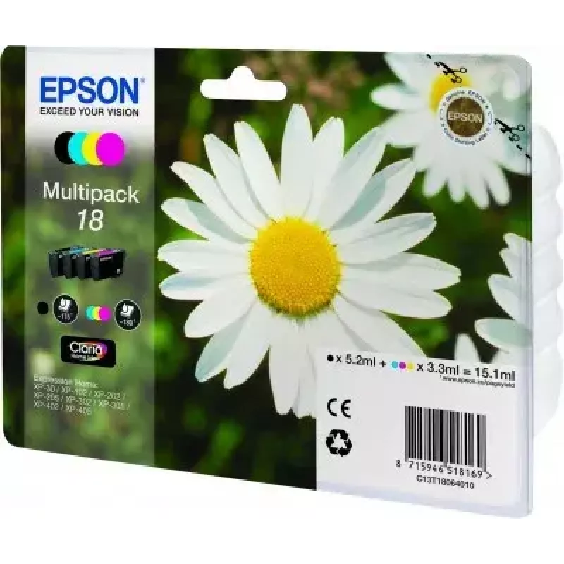 Multipack de cartuchos de tinta Epson Daisy Multipack 4 colores 18 Claria Home Ink — Standard Yield, 4 colores