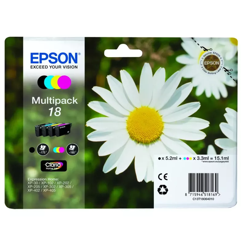 Multipack de cartuchos de tinta Epson Daisy Multipack 4 colores 18 Claria Home Ink — Standard Yield, 4 colores