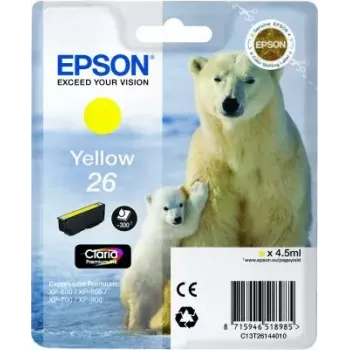 Cartucho de tinta Epson C13T26144010 Singlepack Amarillo 26 Claria Premium, a base de pigmento, 1 ud.