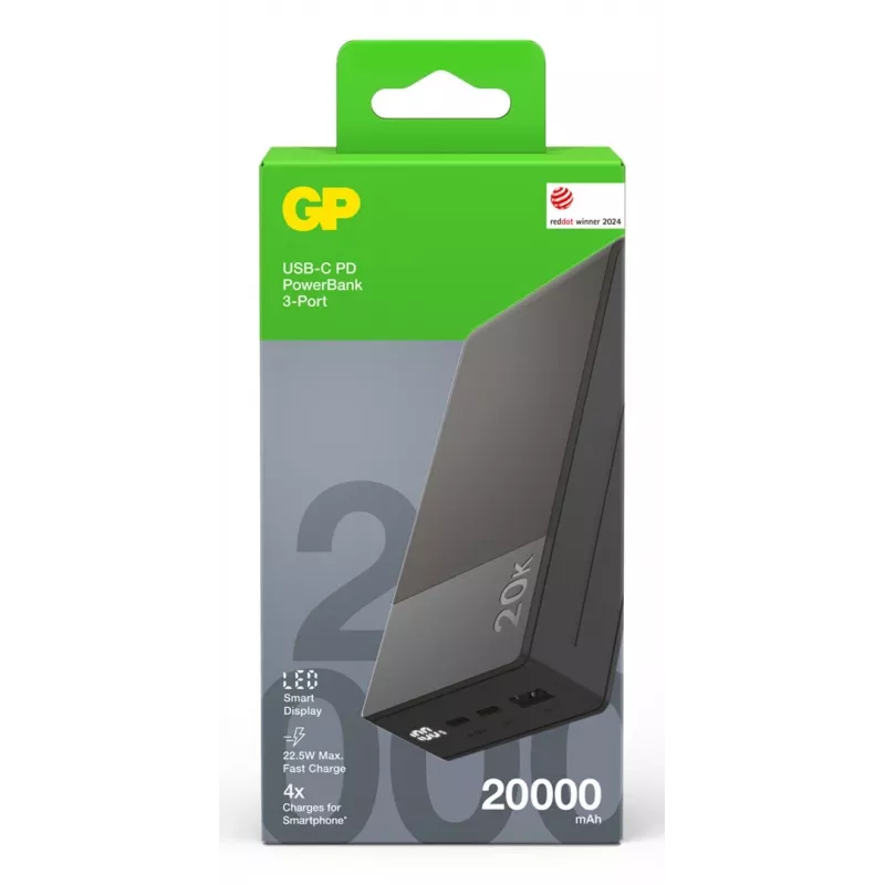 GP Battery GP PowerBank M2+ 20C 20000mAh 2xUSB-C/1xUSB-A negro indicador LED (GPPBM20CGYMSR287)