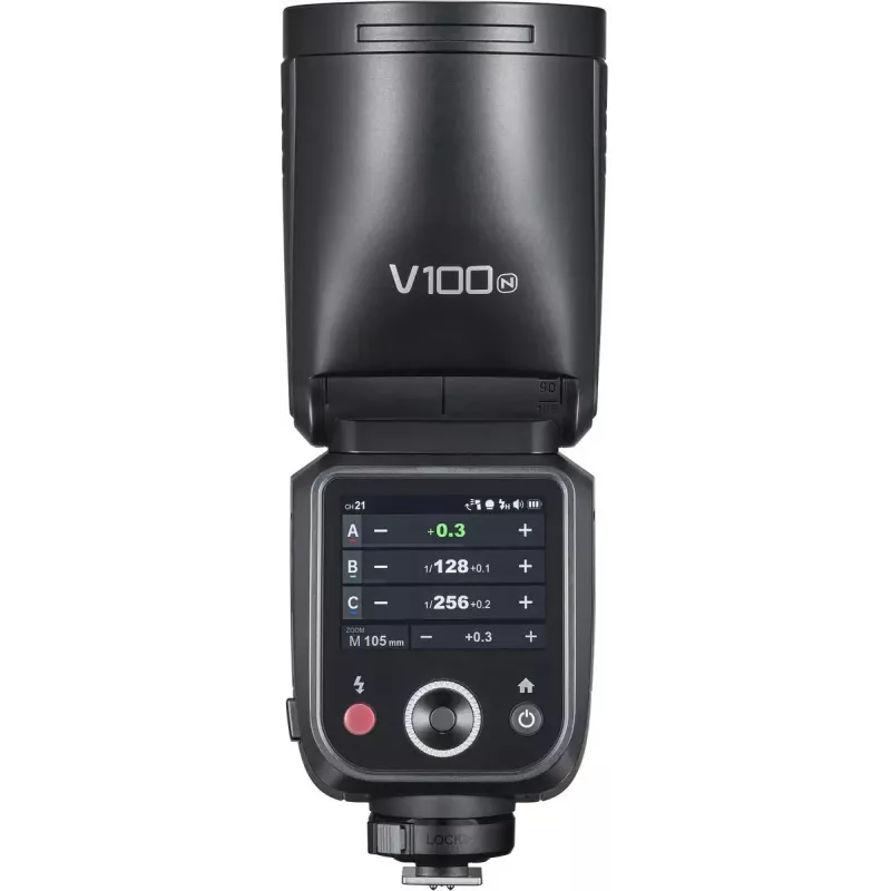Flash Godox V100‑N para Nikon — Flash de zapata TTL portátil de batería de litio