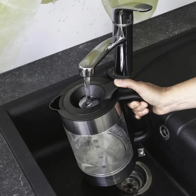 Hervidor de agua ProfiCook PC-WKS 1322 G — 1,7 L, 2200 W, cristal y acero inoxidable, inalámbrico