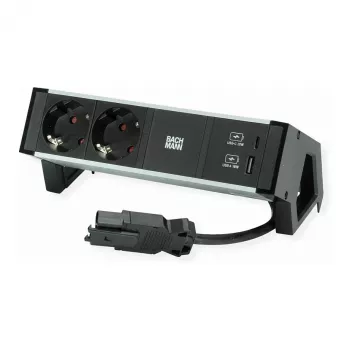 Módulo de alimentación Bachmann DESK2 con 2 tomas CEE7/3 y USB, 100W USB C/C, GST18 0,2m, negro