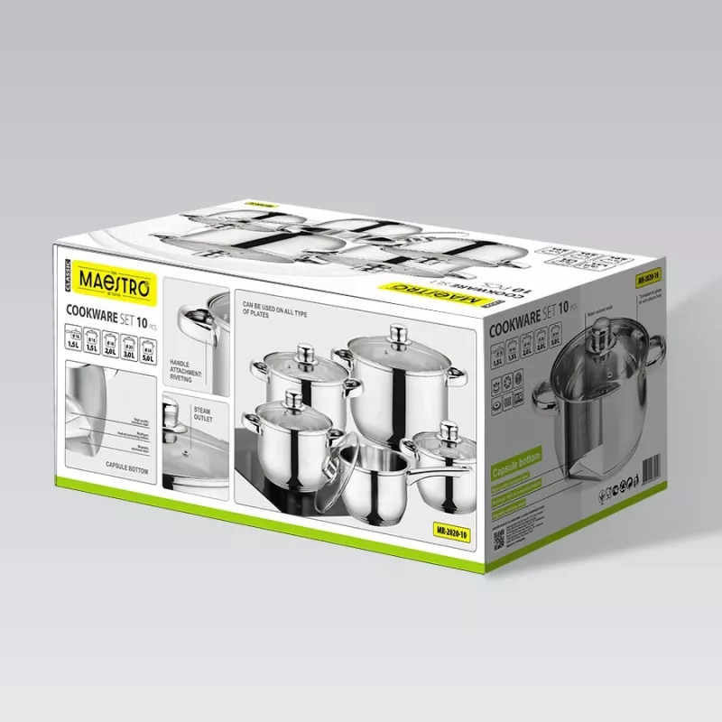 Juego de cocina Maestro MR-2020-10 — set de 10 piezas de ollas y sartenes