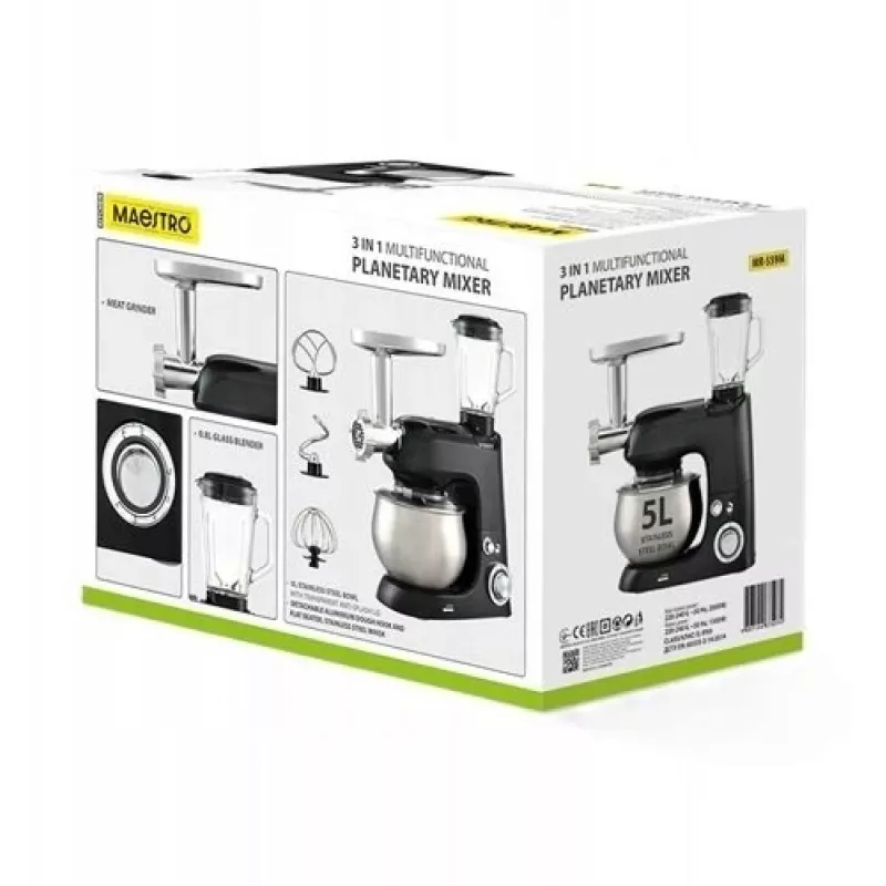 Batidora planetaria Maestro MR-559-M 3 en 1, 2000 W, robot de cocina multifunción