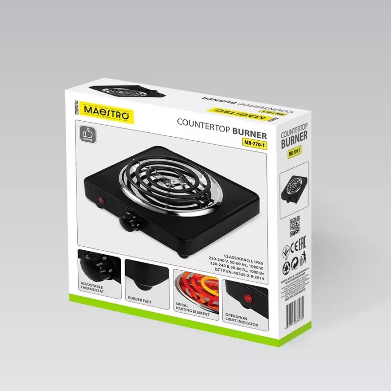 Placa eléctrica de un fuego Maestro MR-770-1 1000W – placa eléctrica portátil compacta