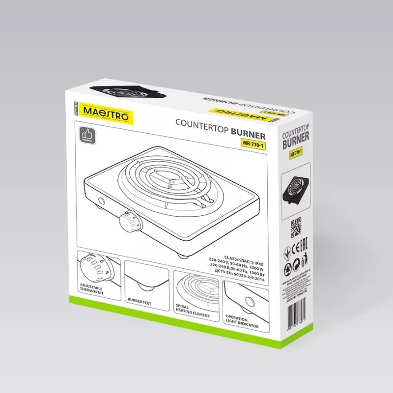 Placa eléctrica de un fuego Maestro MR-770-1 1000W – placa eléctrica portátil compacta