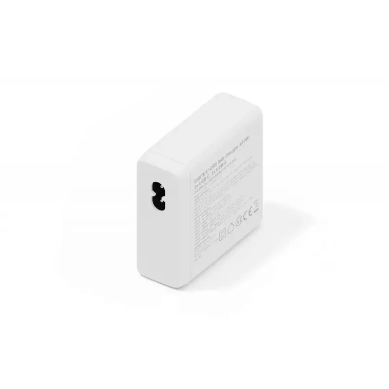 Cargador DIGITUS USB GaN 140W — 3× USB‑C, 1× USB‑A, 100–240V, blanco