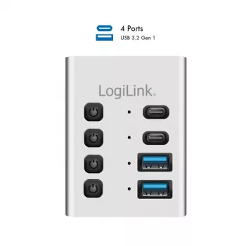 Hub USB 3.2 Gen 1, 4 puertos, USB-A/C, interruptor de encendido/apagado