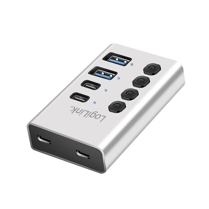 Hub USB 3.2 Gen 1, 4 puertos, USB-A/C, interruptor de encendido/apagado