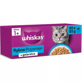 Comida húmeda para gatos bolsas Whiskas Rybne przysmaki w galaretce 80 x 85 g — pescado en gelatina