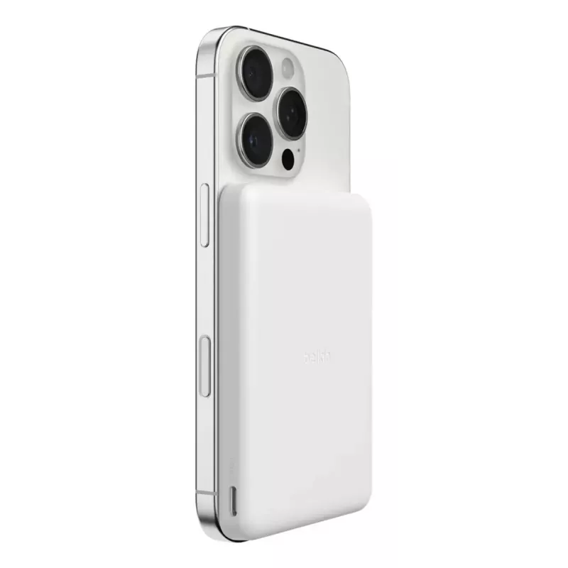 Batería externa Belkin BPD010hqWH 5000 mAh, carga inalámbrica 7,5 W, USB-C, blanca