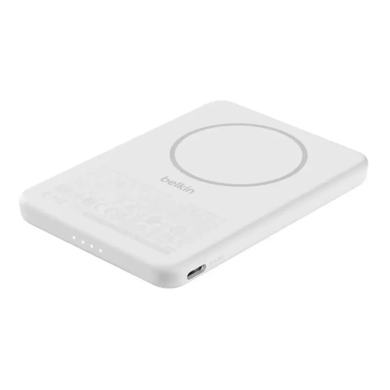 Batería externa Belkin BPD010hqWH 5000 mAh, carga inalámbrica 7,5 W, USB-C, blanca