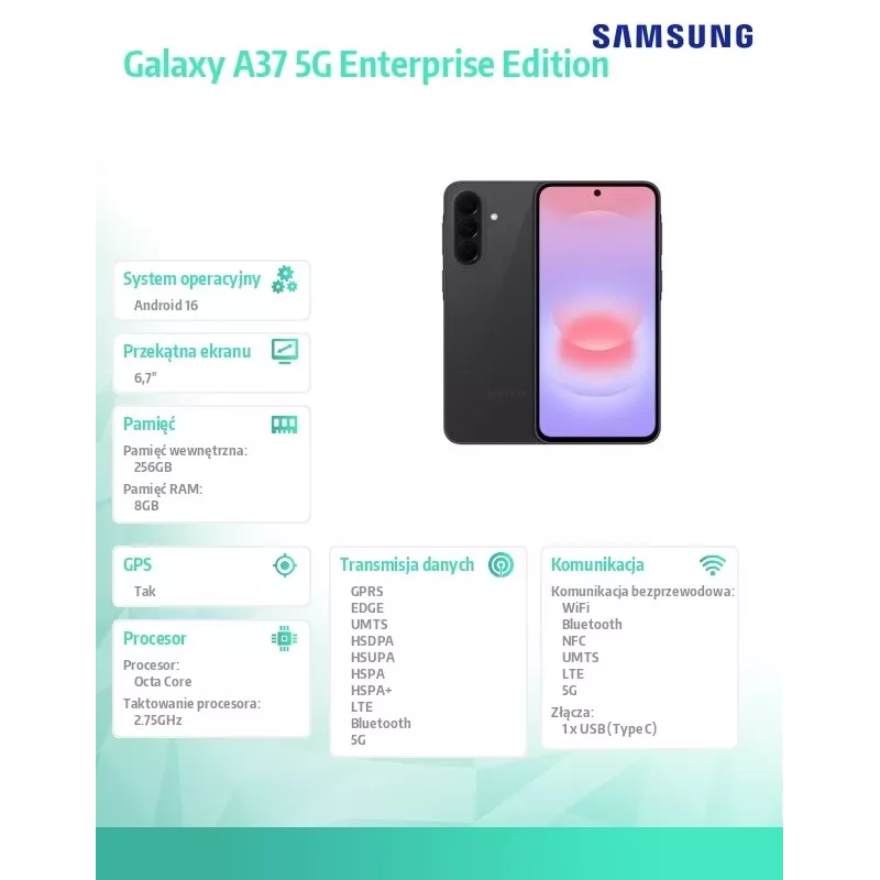 Smartphone Galaxy A37 5G 8/256GB Enterprise Edition negro