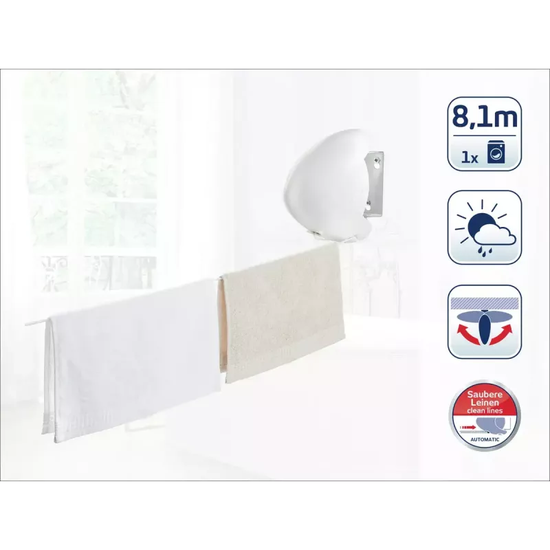 Tendedero de pared Leifheit Rollfix Single 80 Longline – tendedero retráctil que ahorra espacio