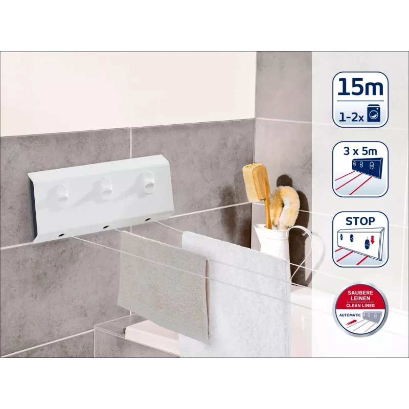 Leifheit Rollfix Triple 150 Longline Tendedero de pared (83107)