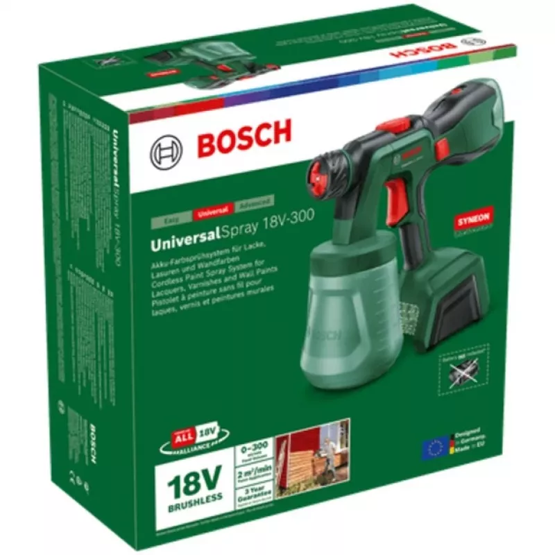 Pistola de pintar a batería UniversalSpray 18V-300 solo (verde, sin batería ni cargador, POWER FOR ALL ALLIANCE)