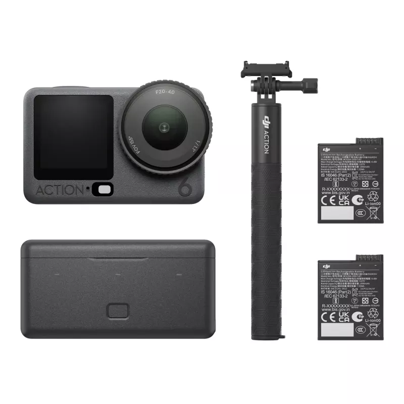 Cámara de acción DJI Osmo Action 6 Adventure Combo — 38 MP, 4K Ultra HD, CMOS de 1/1,1 inch, campo de visión de 155°, zoom digital 2x