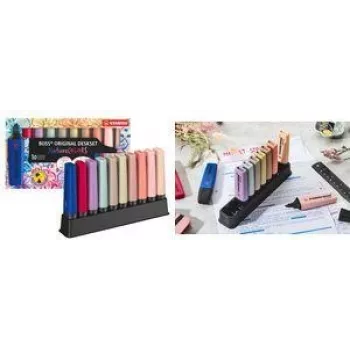 Subrayador Stabilo BOSS Original NatureCOLORS set de mesa 10 colores, soporte de plástico negro, punta biselada, 1 ud.