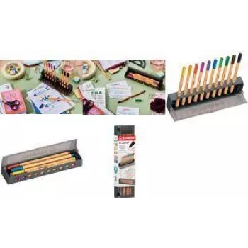 Rotuladores fineliner Stabilo point 88 set clic de 10 colores con estuche de plástico y salvapapeles (Modelo 8810‑5)