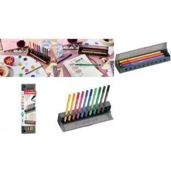 Set de rotuladores Stabilo Pen 68 pack de 10 con estuche de plástico y salvapapeles (Modelo 6810-7)