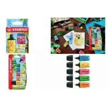 Set de rotuladores fluorescentes Stabilo BOSS MINI Animal Vibes, punta biselada 2-5 mm, 5 unidades, colores surtidos