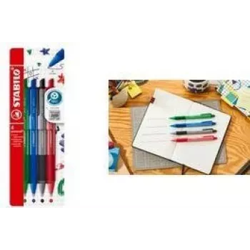Bolígrafo Stabilo pointball colorful, set de 4 con estuche, zona de agarre antideslizante, tinta suave (6033/4)