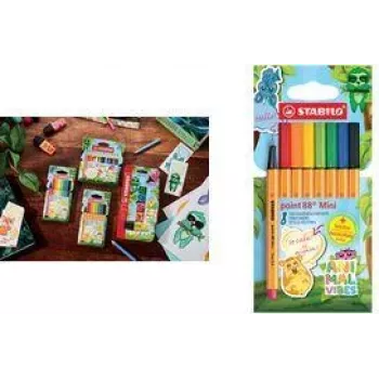 Rotuladores fineliner Stabilo point 88 Mini Animal Vibes Set, 8 colores, punta metalizada 0,4 mm, capuchón ventilado