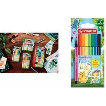 Rotuladores Stabilo Pen 68 Mini Animal Vibes 8 piezas, grosor de trazo 1,0 mm, tinta a base de agua sin olor